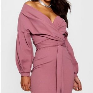 Off the Shoulder Wrap MIDI, Mauve color Dress
